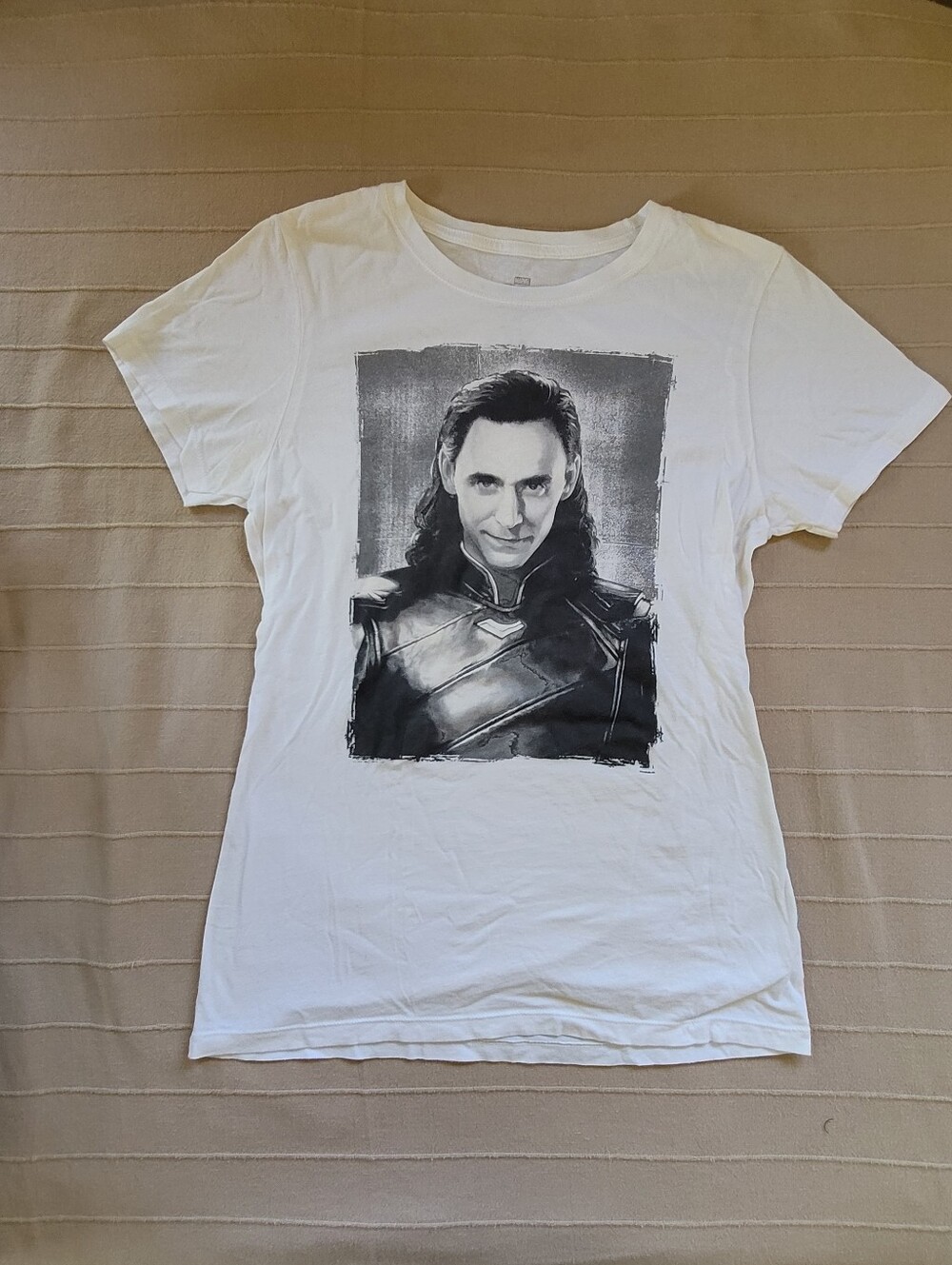 White Graphic Crewneck T-Shirt with Loki Image